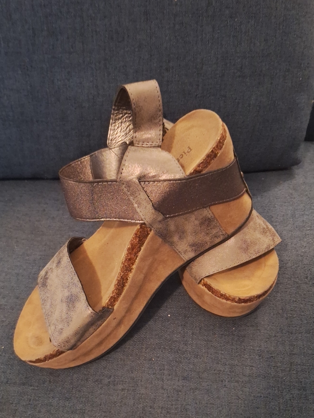 Pierre Dumas Metallic Pewter Platform Wedge Sandals